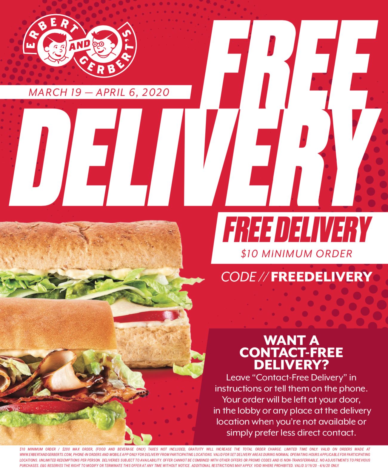 Erbert & Gerbert's Launches Free Delivery Starting March 19