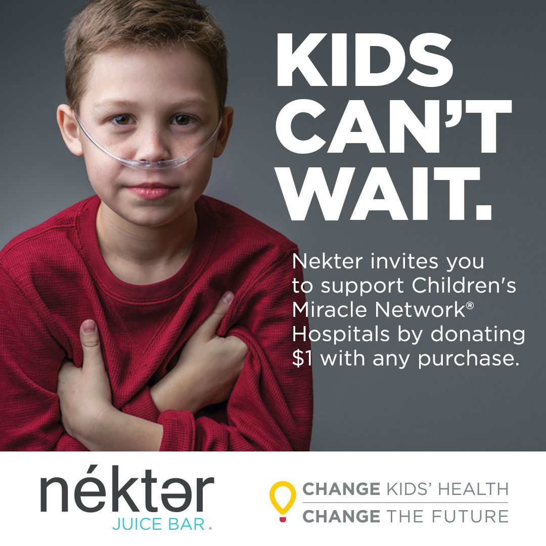 Nékter Juice Bar Partners with Children's Miracle Network Hospitals Because "Kids Can't Wait" Nékter Juice Bar Partners with Children's Miracle Network Hospitals Because "Kids Can't Wait"